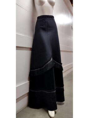 Koos Van Den Akker Vintage Couture Maxi Skirt Black Victorian Disco Size 24 inch